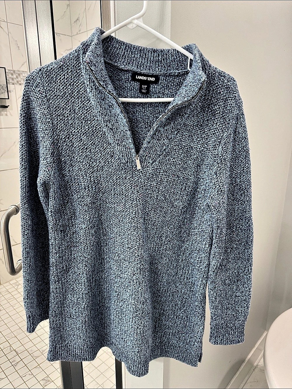 Lands' End Women's Quarter-Zip Sweater Blue & Gray